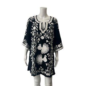 Frances Valentine Black White Embroidered Tunic Dress size 8 AS IS